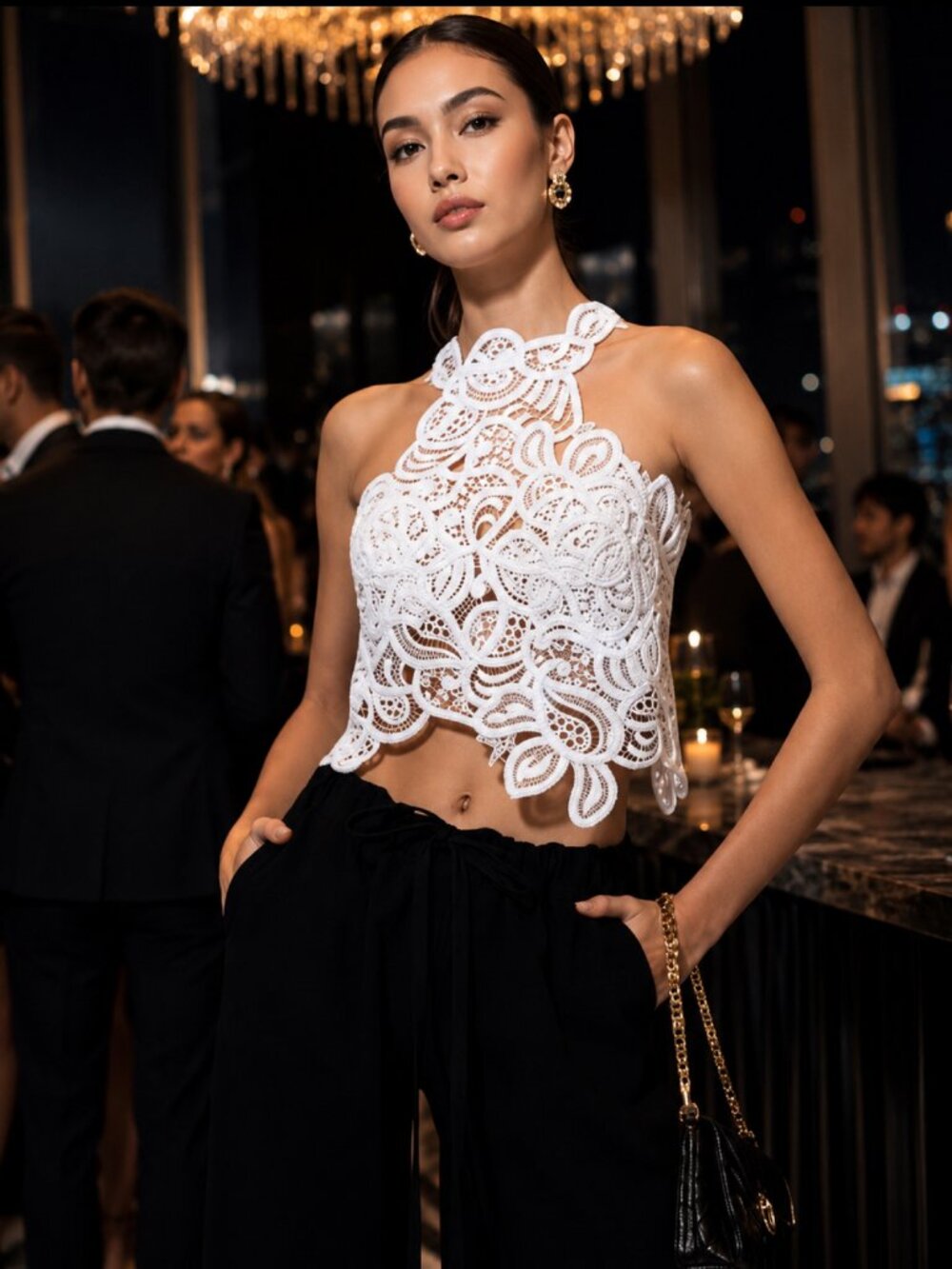 Ermanno Scervino  Lace Pattern V-Neck Top  White | Size: S | US4, IT40
